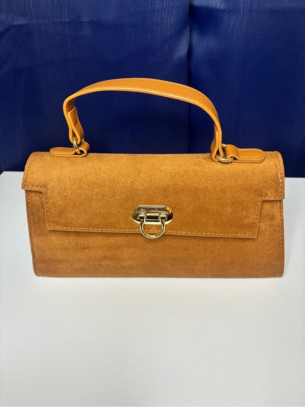 Fashion Nova Suede Top-Handle Satchel in Cognac